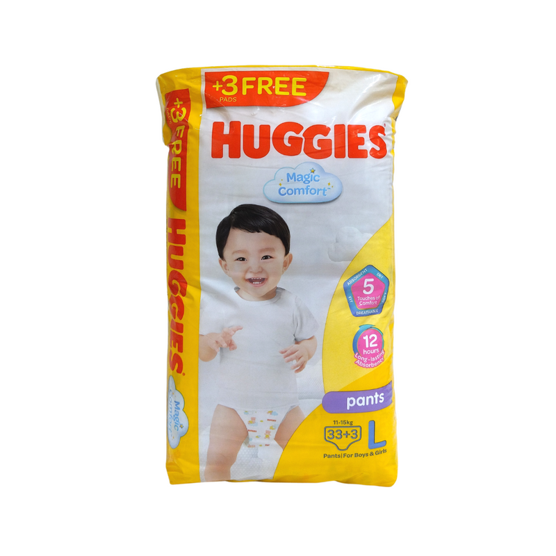 Huggies Magic Comfort Pants Large 33's + 3 Free Pads