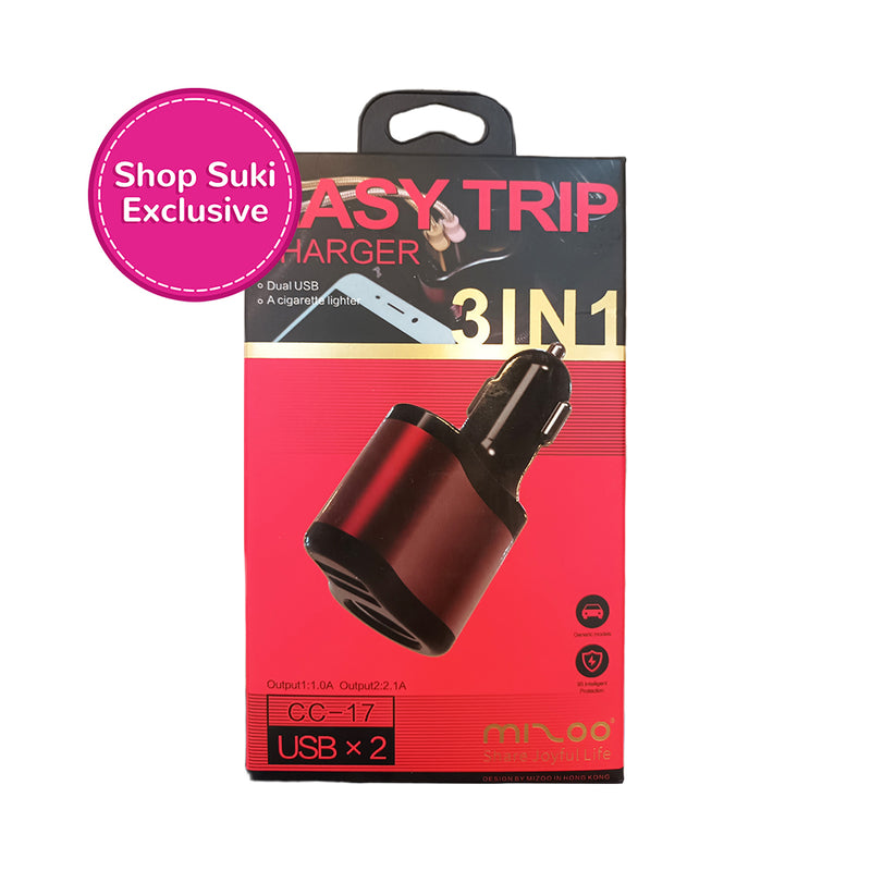 Mizoo 3-in-1 USB Car Charger With Cigarette Lighter Socket And Dual USB