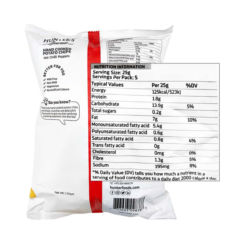 Hunters Hand Cooked Potato Chips Hot Chili Peppers 125g