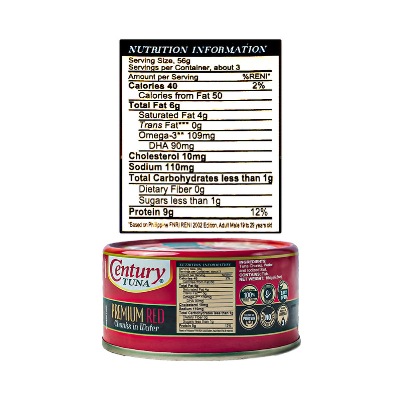 Premium Red Century Tuna Chunks In Water 184g