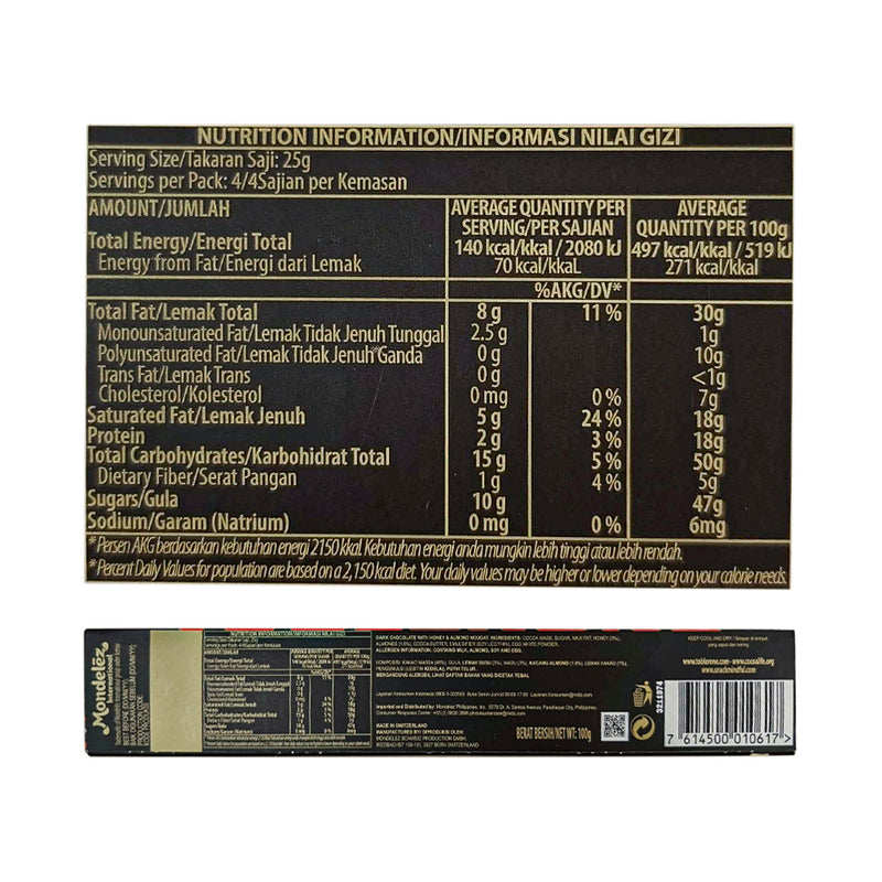 Toblerone Dark Chocolate Bittersweet With Honey And Almond 100g