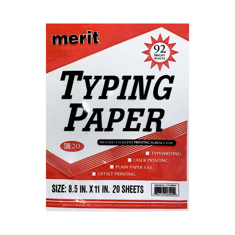 Merit Typing Paper Sub 20 Short 20 Sheets