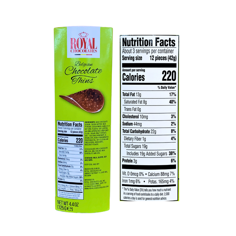 Royal Chocolates Belgian Chocolate Thins 125g 4.4oz