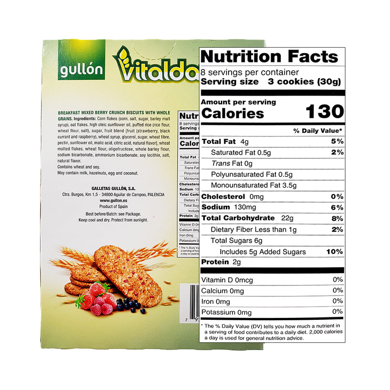 Gullon Vitalday Breakfast Mixed Berry Crunch Biscuits With Whole Grains 240g