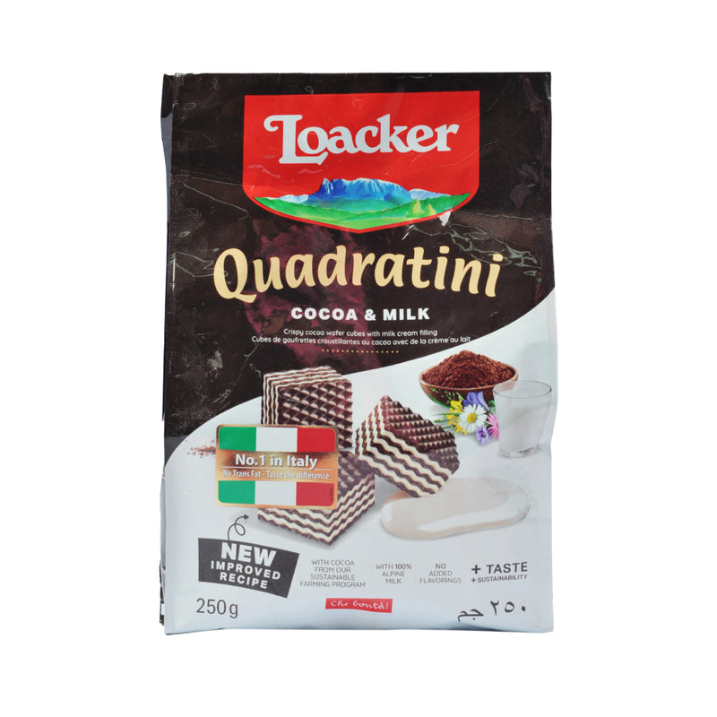 Loacker Quadratini Wafer Cocoa and Milk 250g