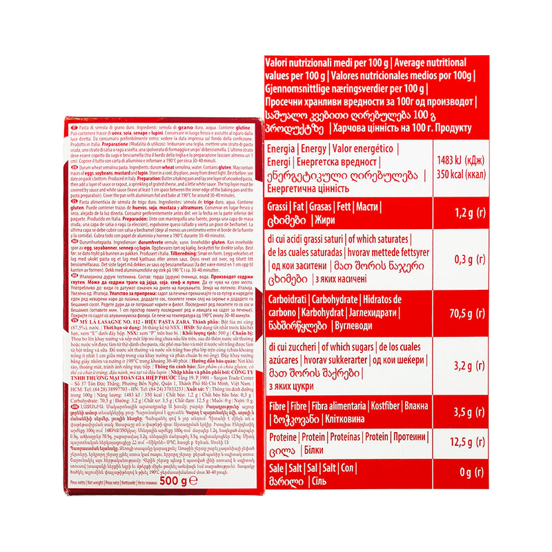 Pasta Zara Pasta Lasagne Gialle 112 500g