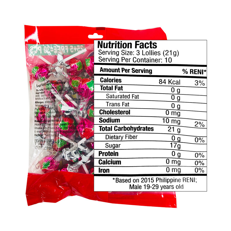 Pran's Wraps Pran Lollipop Fruity Pops Strawberry 7g x 25's + 5