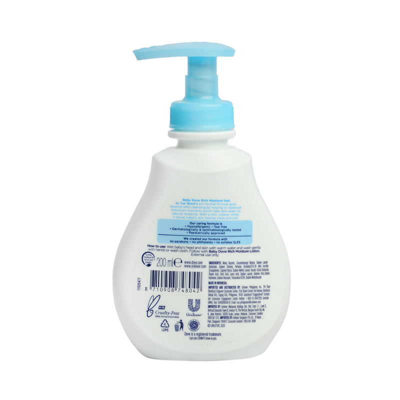 Dove Hair To Toe Baby Wash Rich Moisture 200ml