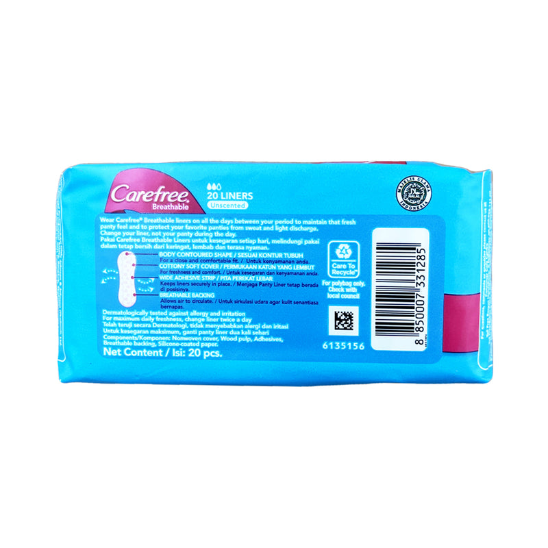 Carefree Breathable Pantyliner Unscented 20's