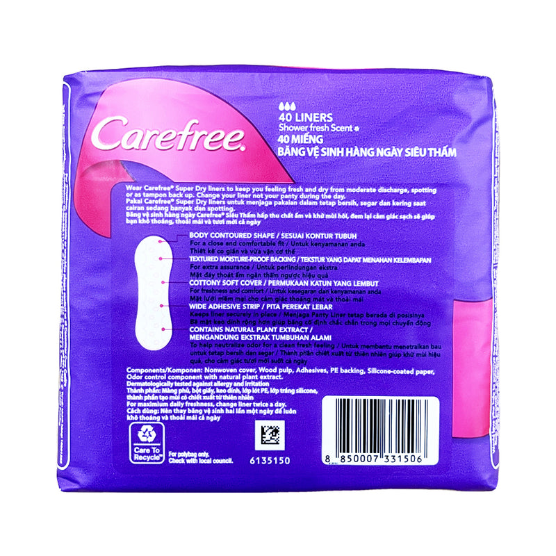 Carefree Super Dry Pantyliner Shower Fresh Scent 40's