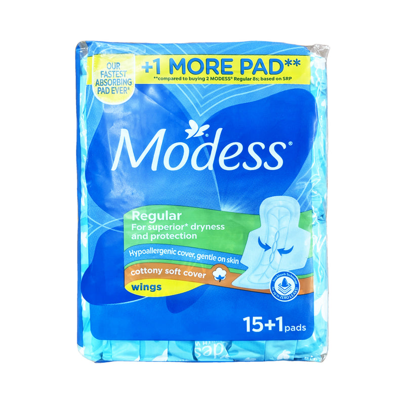 Modess Back Modess Regular Cottony Soft Cover Sanitary Napkin With Wings 15's + 1