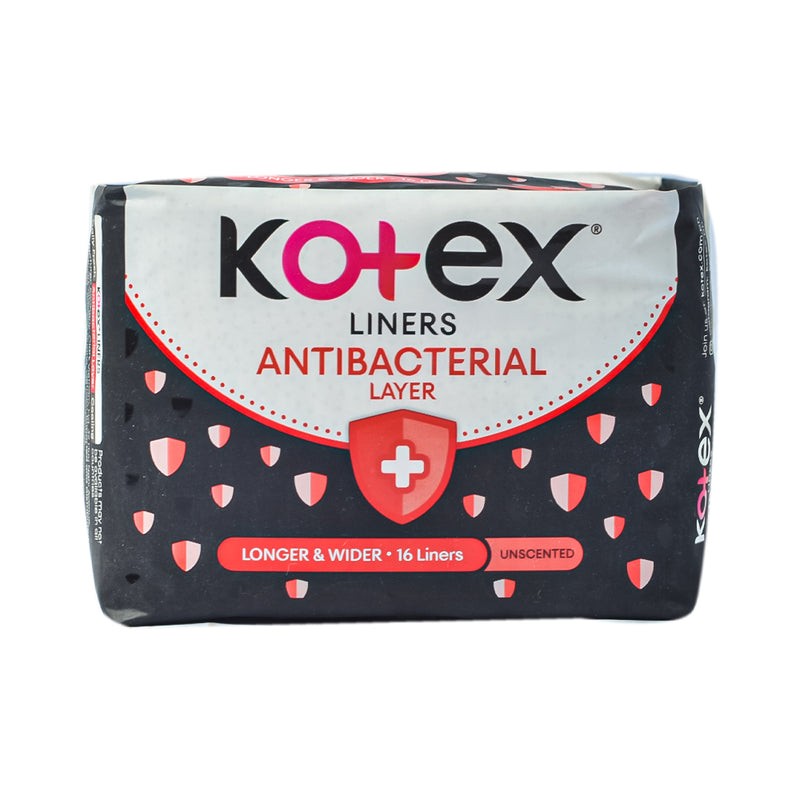 Kotex Feminine Panty Liners Antibacterial Unscented 16's