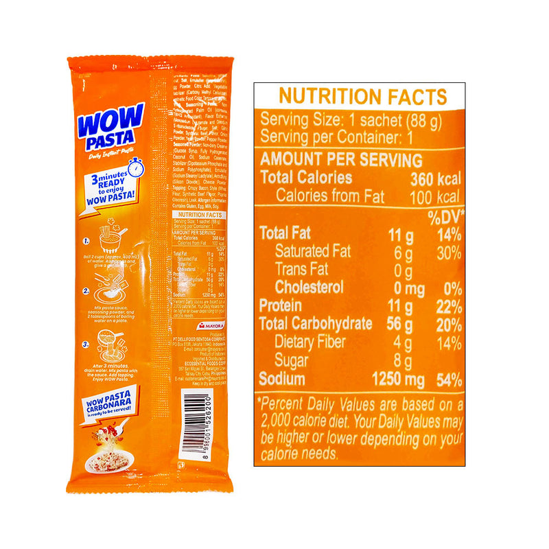 Wow Pasta Instant Pasta With Carbonara Sauce 88g