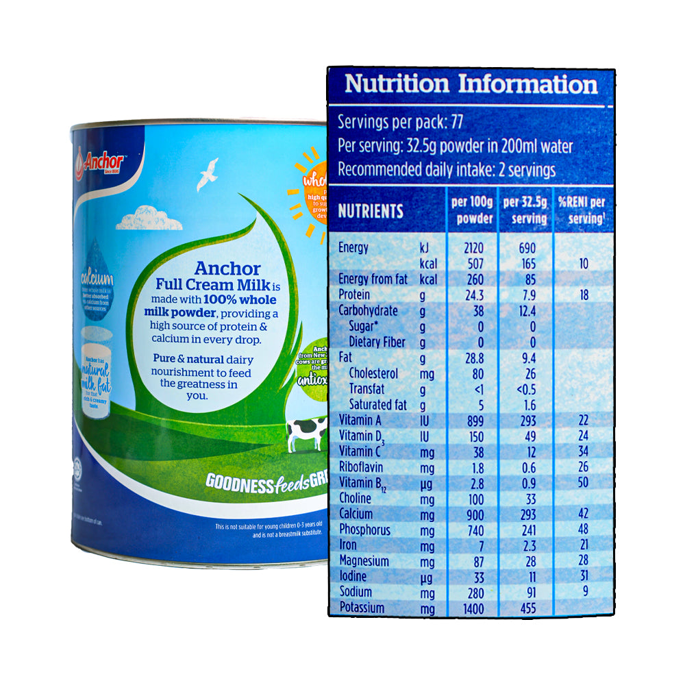 Cream Powder Ingredients Anchor Full Cream Milk Powder 2.5kg