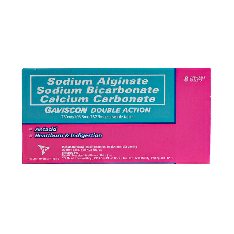 Gaviscon Double Action 250mg/106.5mg/187.5mg Tablet by 8's