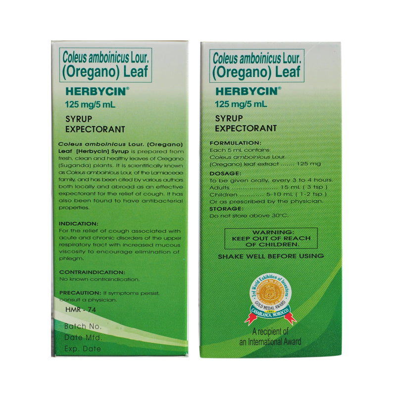 Herbycin Oregano 125mg/5ml Expectorant Syrup 120mL