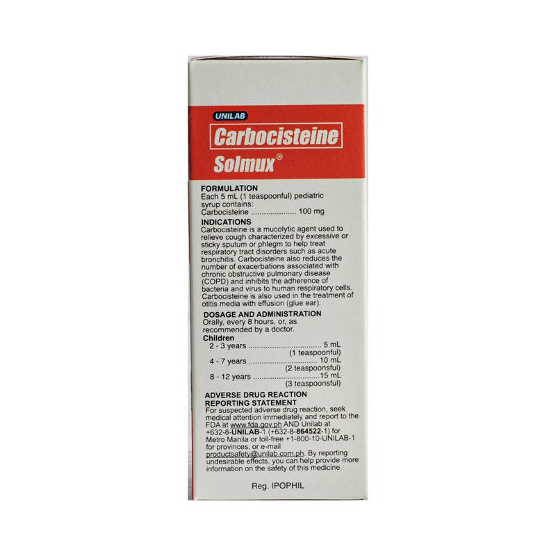 Solmux Pedia Carbocisteine 100mg/5ml Syrup 60ml