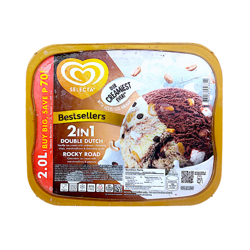 Selecta Supreme Ice Cream 2in1 Double Dutch And Rocky Road 2L