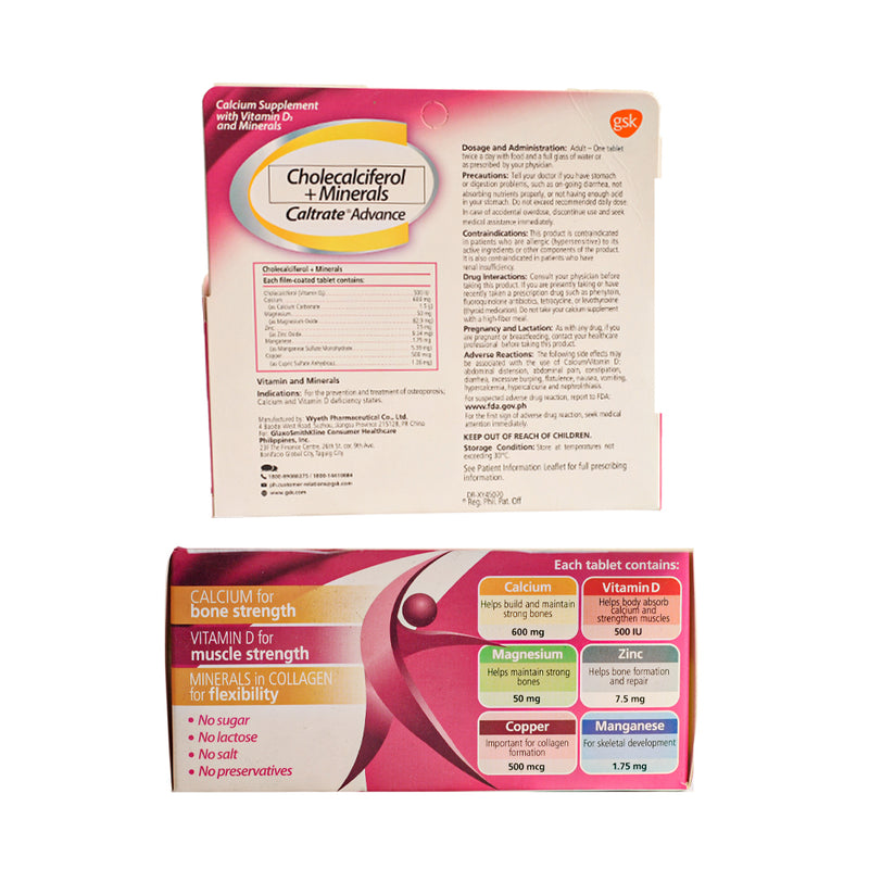 Calrite Tablet Caltrate Advance Cholecalciferol + Minerals Tablet By 60's