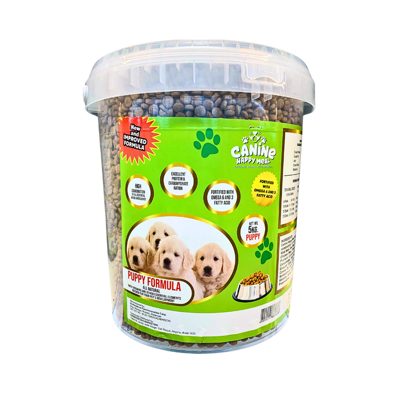 a pail of dry dog food 5kg for puppies