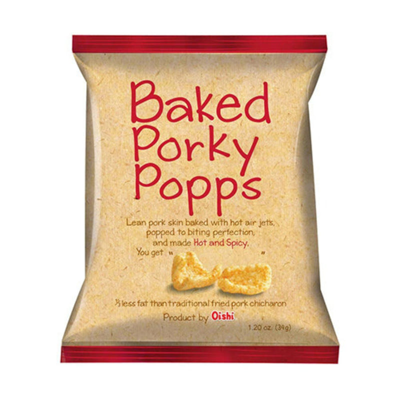 Oishi Baked Porky Popps Hot and Spicy 34g