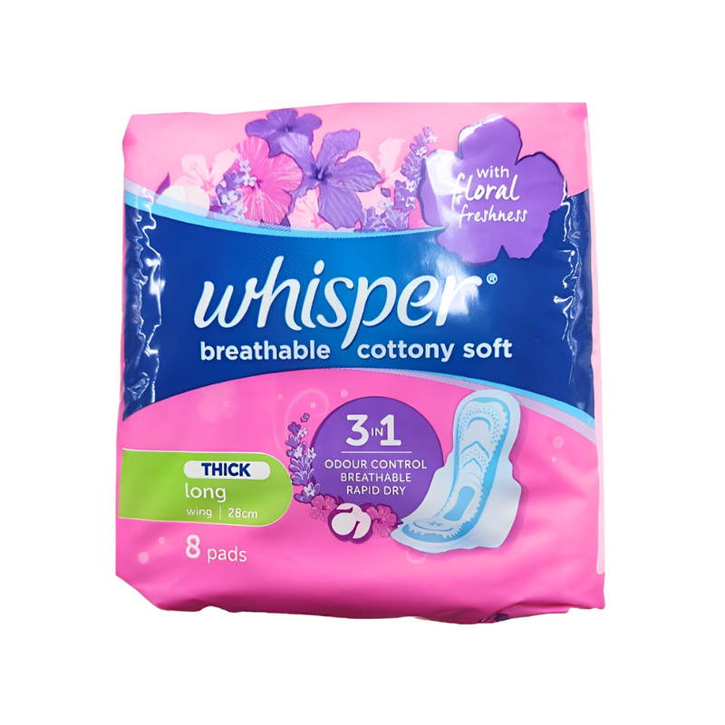 Whisper Cottony Clean Heavy Flow With Wings Long 8 Pads