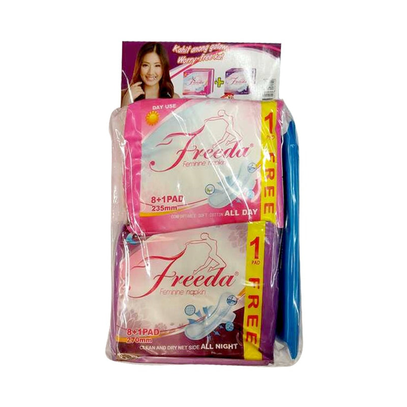 Freeda Soft Cotton Day Use With Wings 8+1's And Clean And Dry Net Side Night Use 8+1's + Pantyliner 8's
