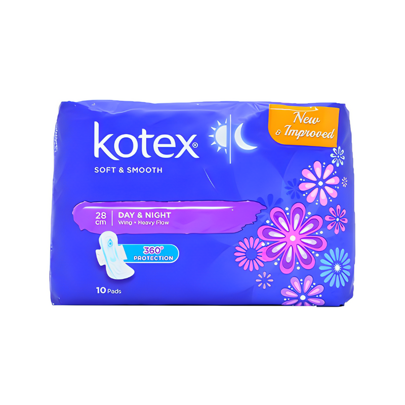 Kotex Soft And Smooth Napkin Day And Night With Wings 28cm 10 Pads