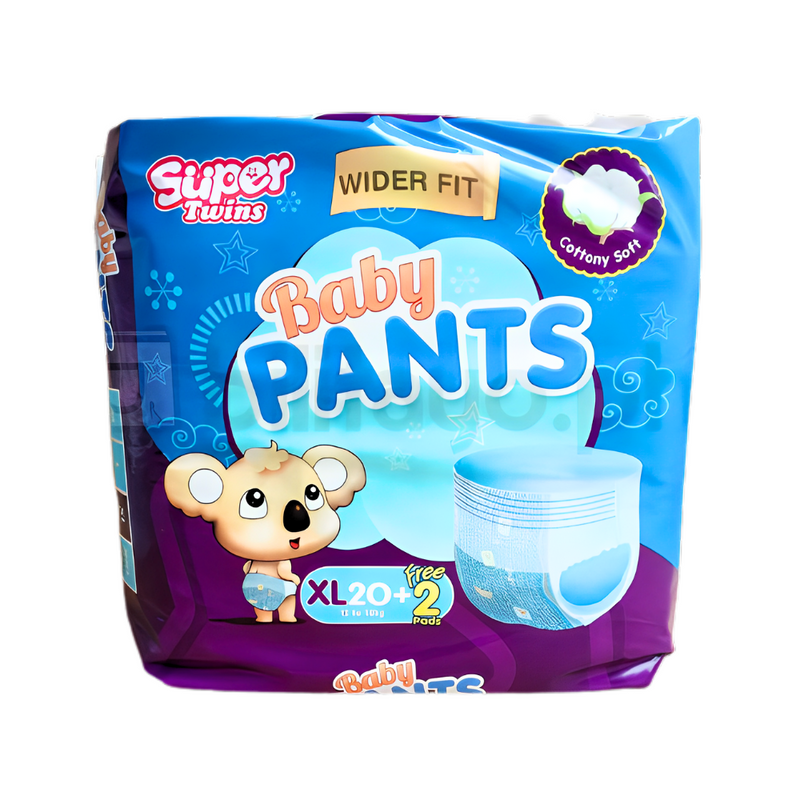 Super Twins Baby Pants Diaper Big Pack XL 20's + 2 Free Pads