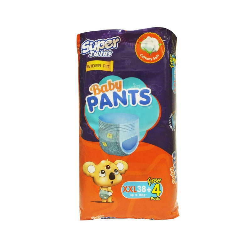 Super Twins Baby Pants Diaper Jumbo Pack XXL 38's + 2 Free Pads