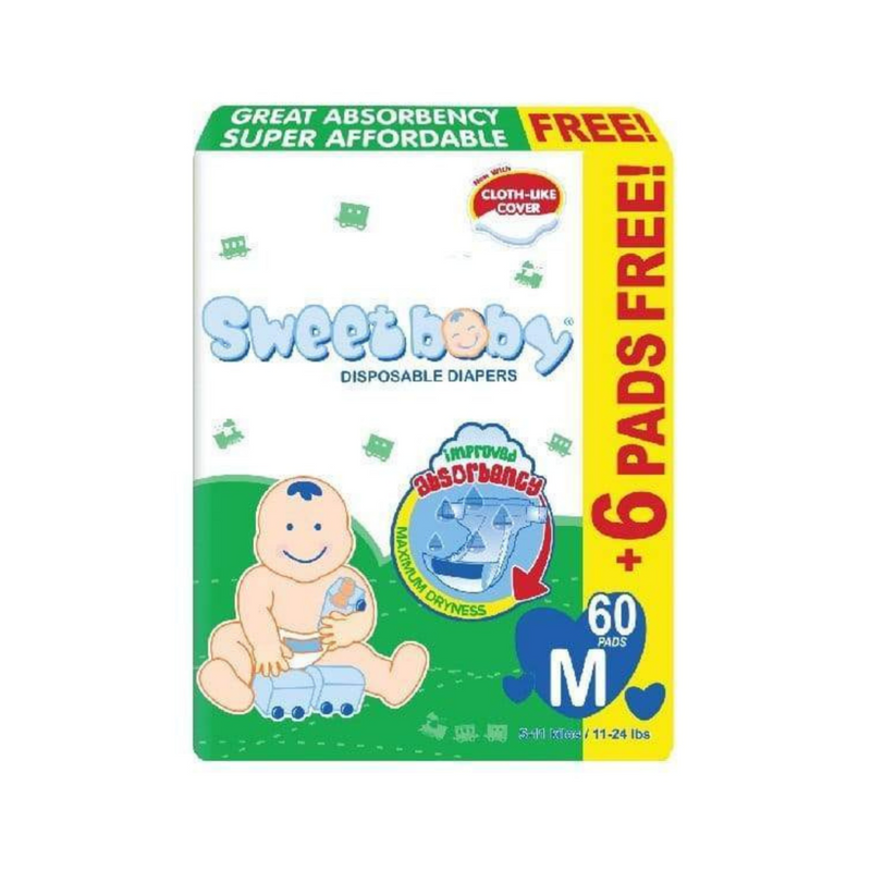 Sweet Baby Diapers Jumbo Pack Medium 60's + 6 Free Pads