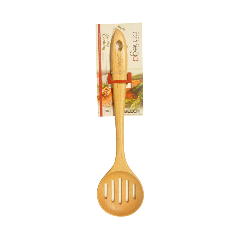 Omega Wooden Slotted Spoon Large