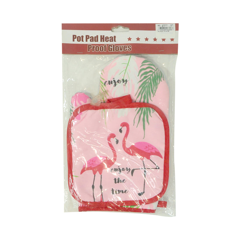 Pot Holder/Mitten Set Flamingo Hello Pink