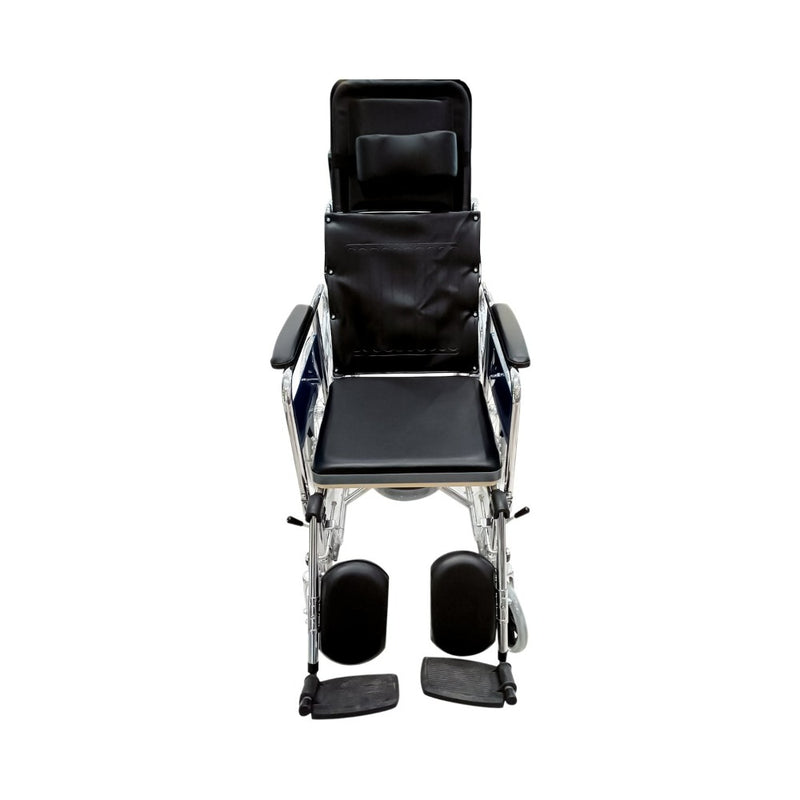 Reclining Commode Wheel Chair With Detachable Arm Nests And Elevating Footrest