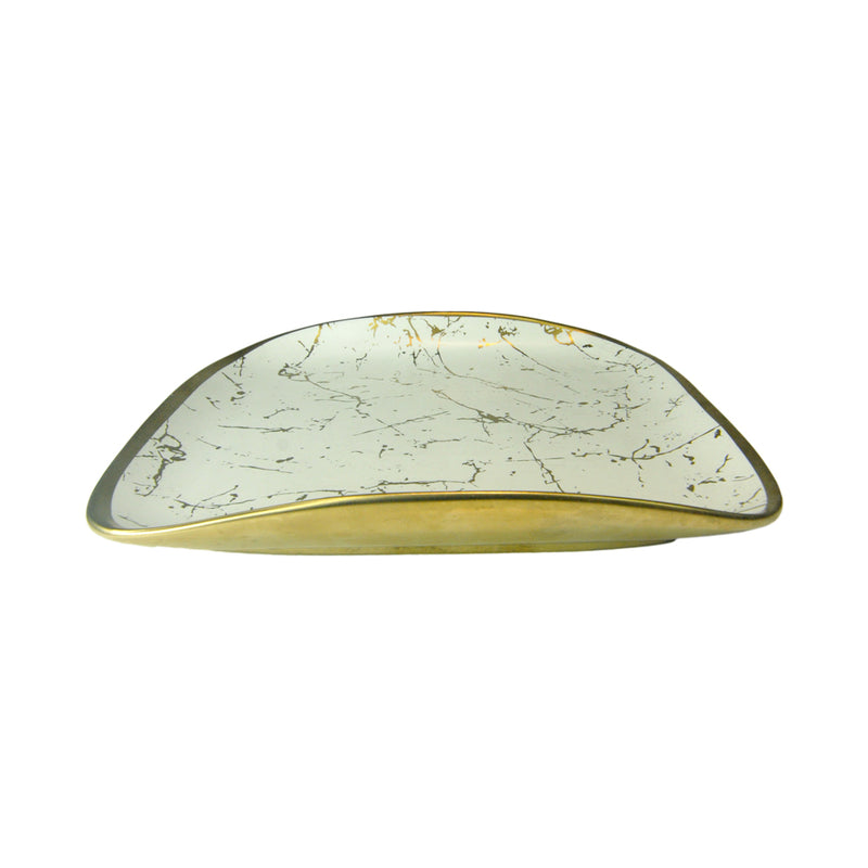 Ideal Living Marble Plate With Gold Rim White Square