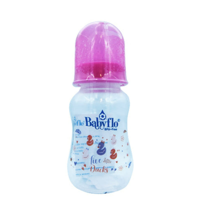 Babyflo Feeding Bottle With Rubber Nipple Nursery Rhyme Pink 132ml (4oz)