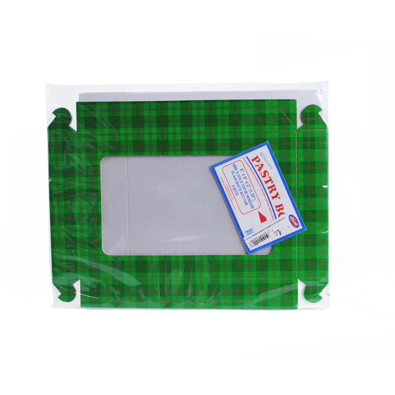 EHB Pastry Box With Window Checkered Green Top 6 x 9 x 2 5's