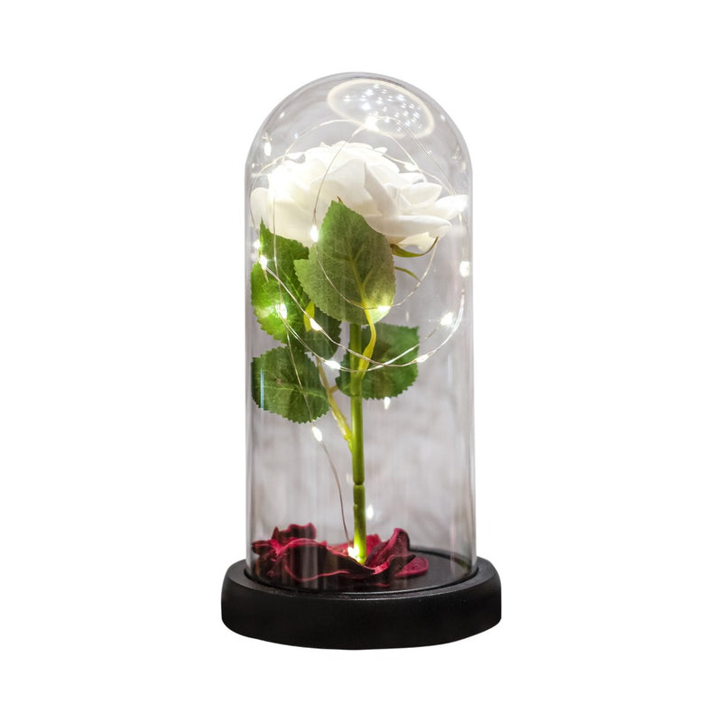 Ideal Living Artificial Rose In Glass Dome With Lights White