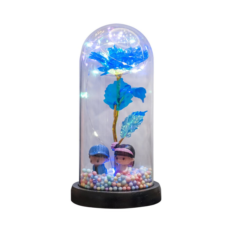 Ideal Living Artificial Rose In Glass Dome With Lights Blue