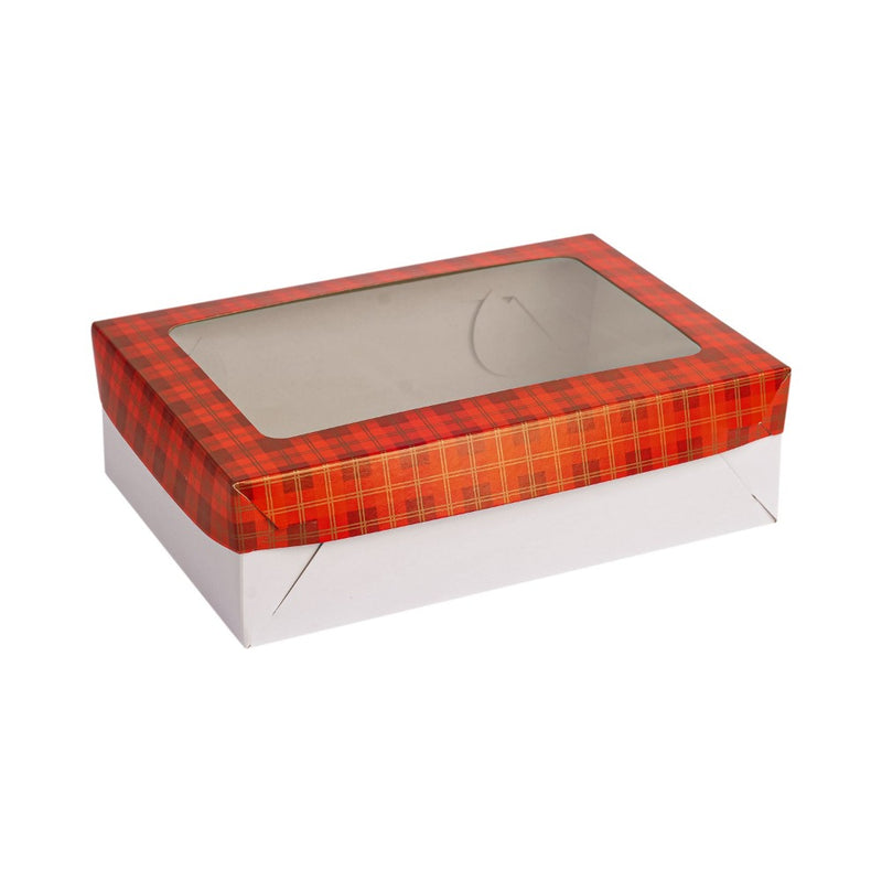 EHB Pastry Box With Window Checkered Red Top 7 x 10 x 3in 5's