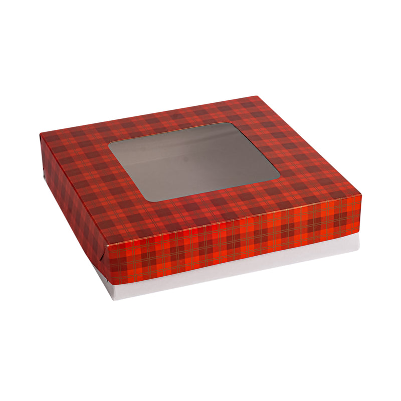 EHB Pastry Box With Window Checkered Red Top 9 x 9 x 2in 5's