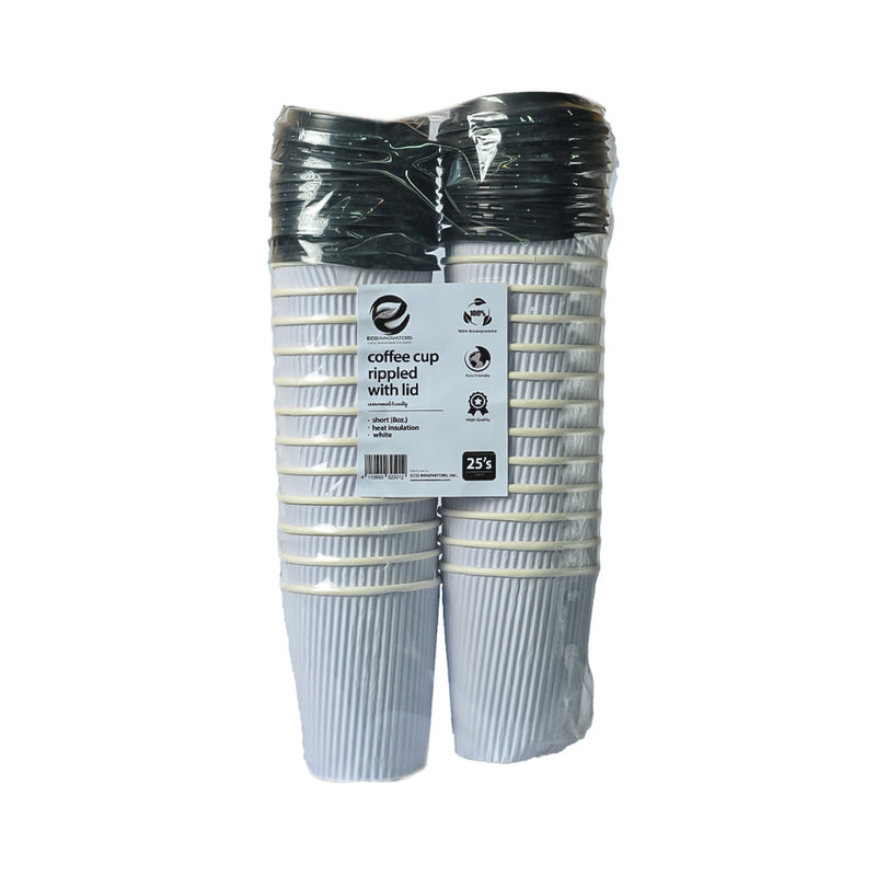 Eco Coffee Cup Rippled With Lid White 8oz x 25's