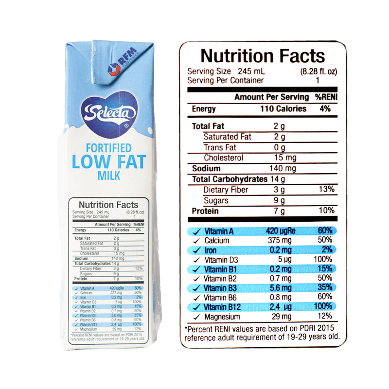 Selecta Label Selecta Fortified Filled Milk Low Fat 245ml