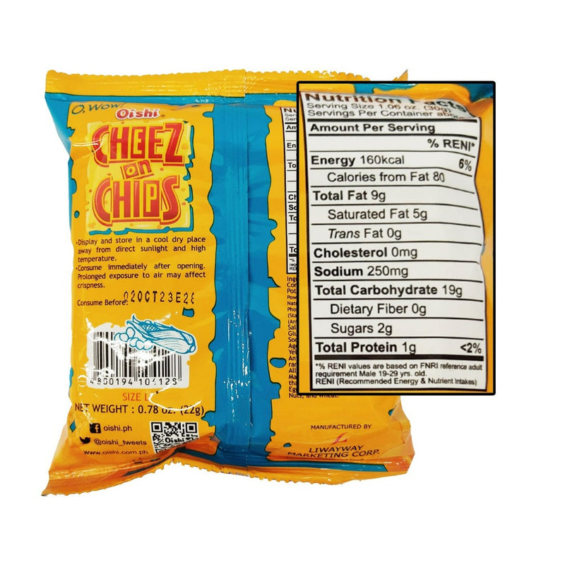 Oishi Cheez On Chips Corn Snacks 22g