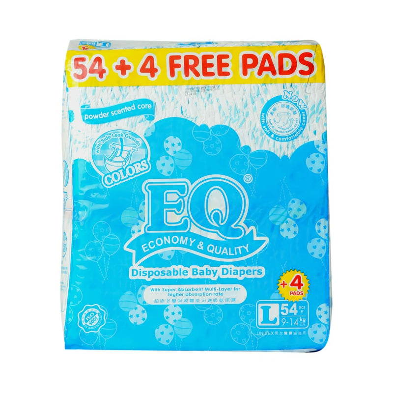 EQ Colors Baby Diaper Jumbo Pack Large 54's + 4 Free Pads