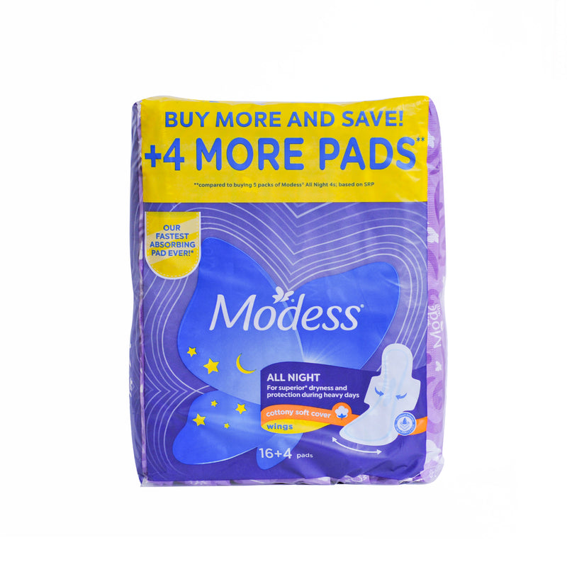Modess All Night Sanitary Napkin With Wings Extra Long 20 Pads