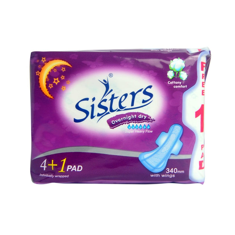 Sisters Overnight Dry Cottony Comfort Sanitary Napkin With Wings 4's