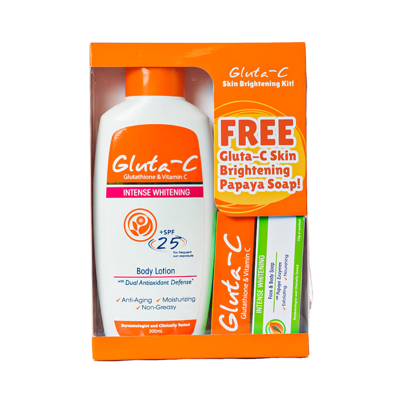Gluta C Intensive Whitening Lotion SPF 25 300ml + Gluta C Skin Brightening Papaya Soap