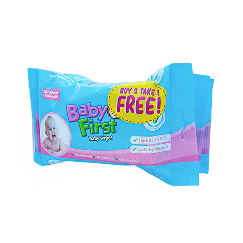 Baby First Baby Wipes Unscented 30 Sheets 2+1