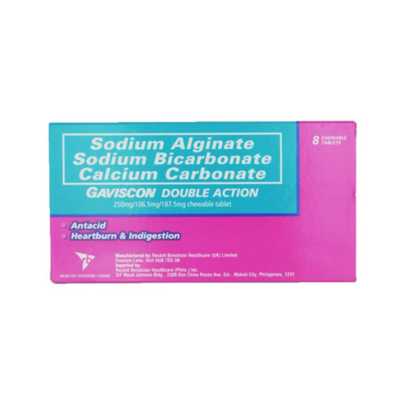 Gaviscon Double Action 250mg/106.5mg/187.5mg Tablet by 8 's